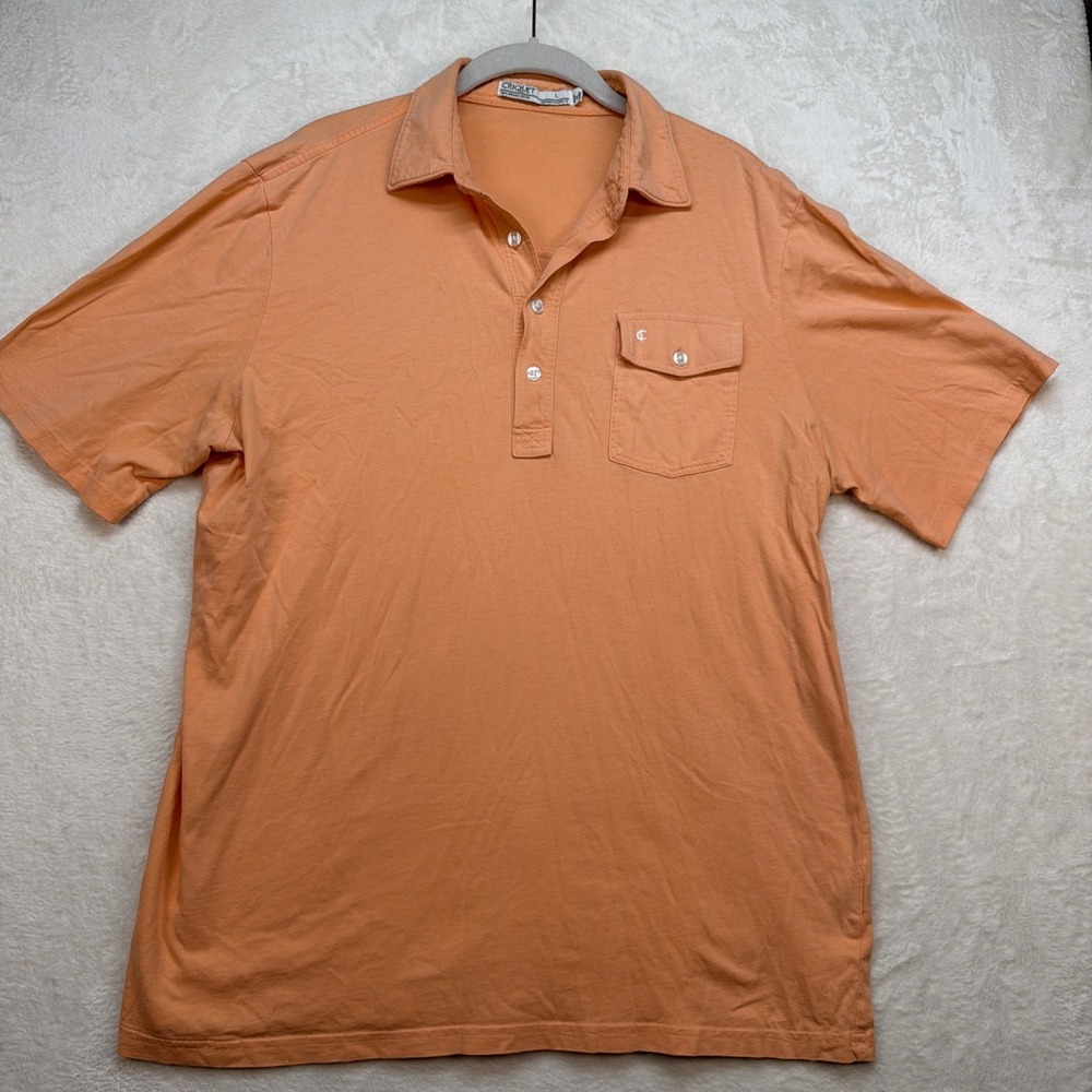 Criquet Polo Shirt Orange Pocket Casual Preppy Golf Mens Large Short Sleeve